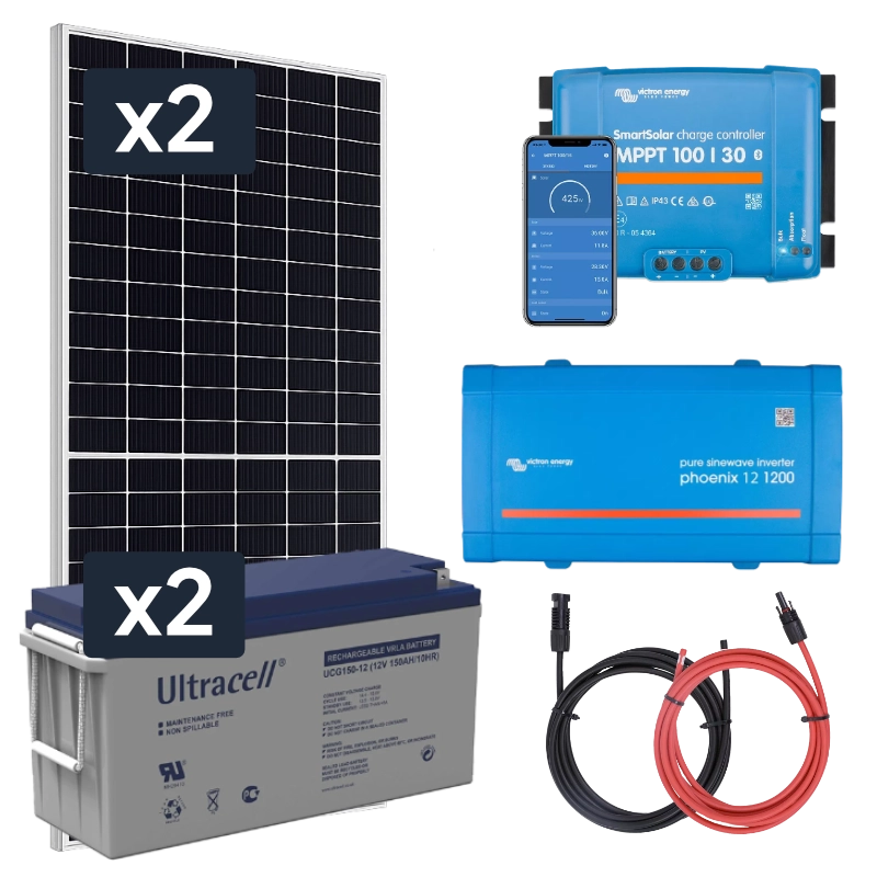 Elektrownia słoneczna 910Wp z akumulatorem - zasilanie 230V moc 1000W + MPPT