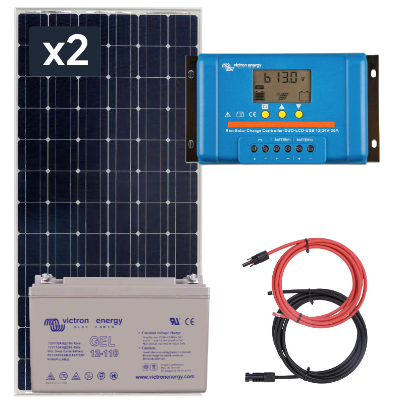 Panel słoneczny 2x190W i akumulator żelowy 110Ah z regulatorem LCD