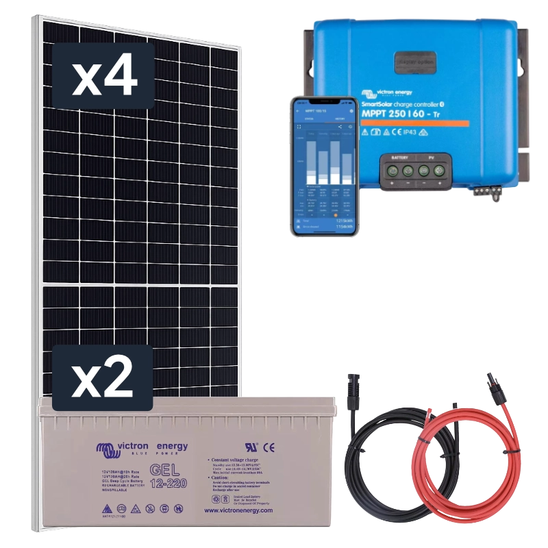 Panel słoneczny 4x455W i akumulator żelowy 2x220Ah z regulatorem MPPT 24V