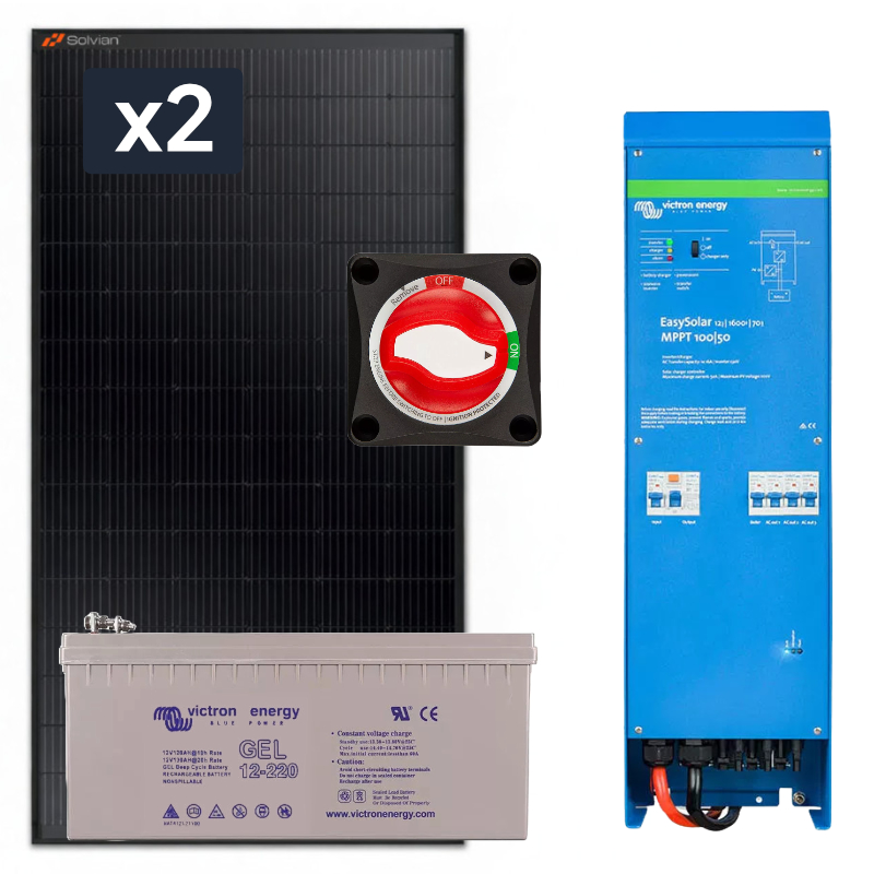 Elektrownia słoneczna 870W Hybrydowa z akumulatorem 220AH i przetwornicą 1300W