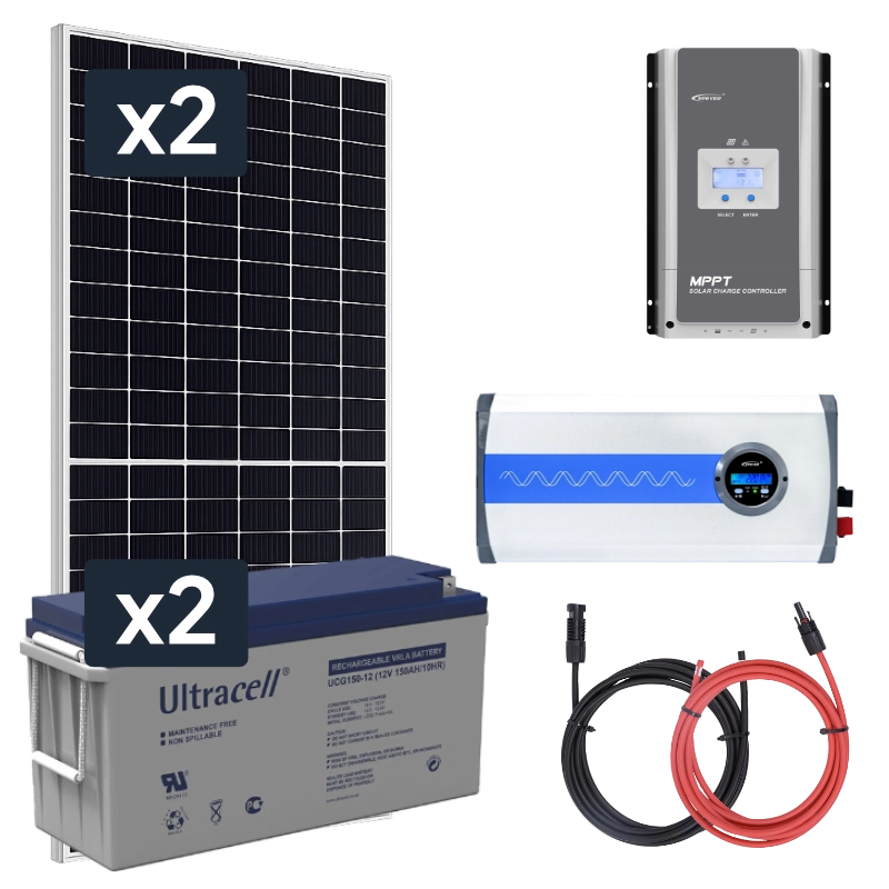 Elektrownia słoneczna 910W z akumulatorem - zasilanie 230V moc 1500W + MPPT