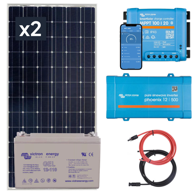 Zestaw solarny na łódź 370W z regulatorem MPPT. Akumulator 110Ah. Przetwornica napięcia 230V/500W