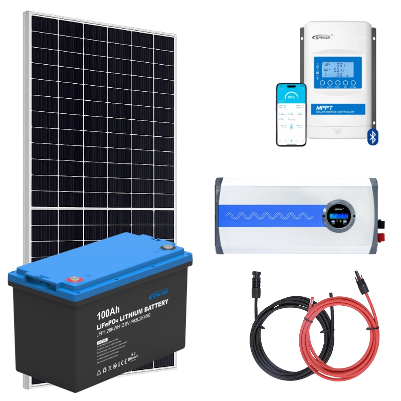 ELEKTROWNIA SŁONECZNA 455WP Z AKUMULATOREM - ZASILANIE 230V MOC 350W + MPPT