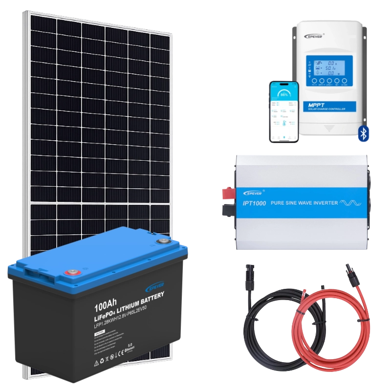 ELEKTROWNIA SŁONECZNA 455WP Z AKUMULATOREM - ZASILANIE 230V MOC 1000W + MPPT