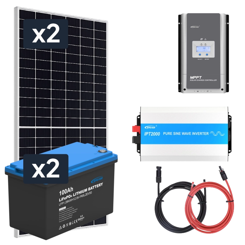 ELEKTROWNIA SŁONECZNA 910WP Z AKUMULATOREM - ZASILANIE 230V MOC 2000W + MPPT