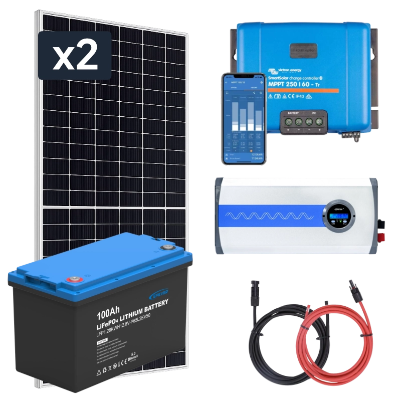 Zestaw PV 910W, akumulator LiFePO4 100Ah,  regulator MPPT i przetwornica