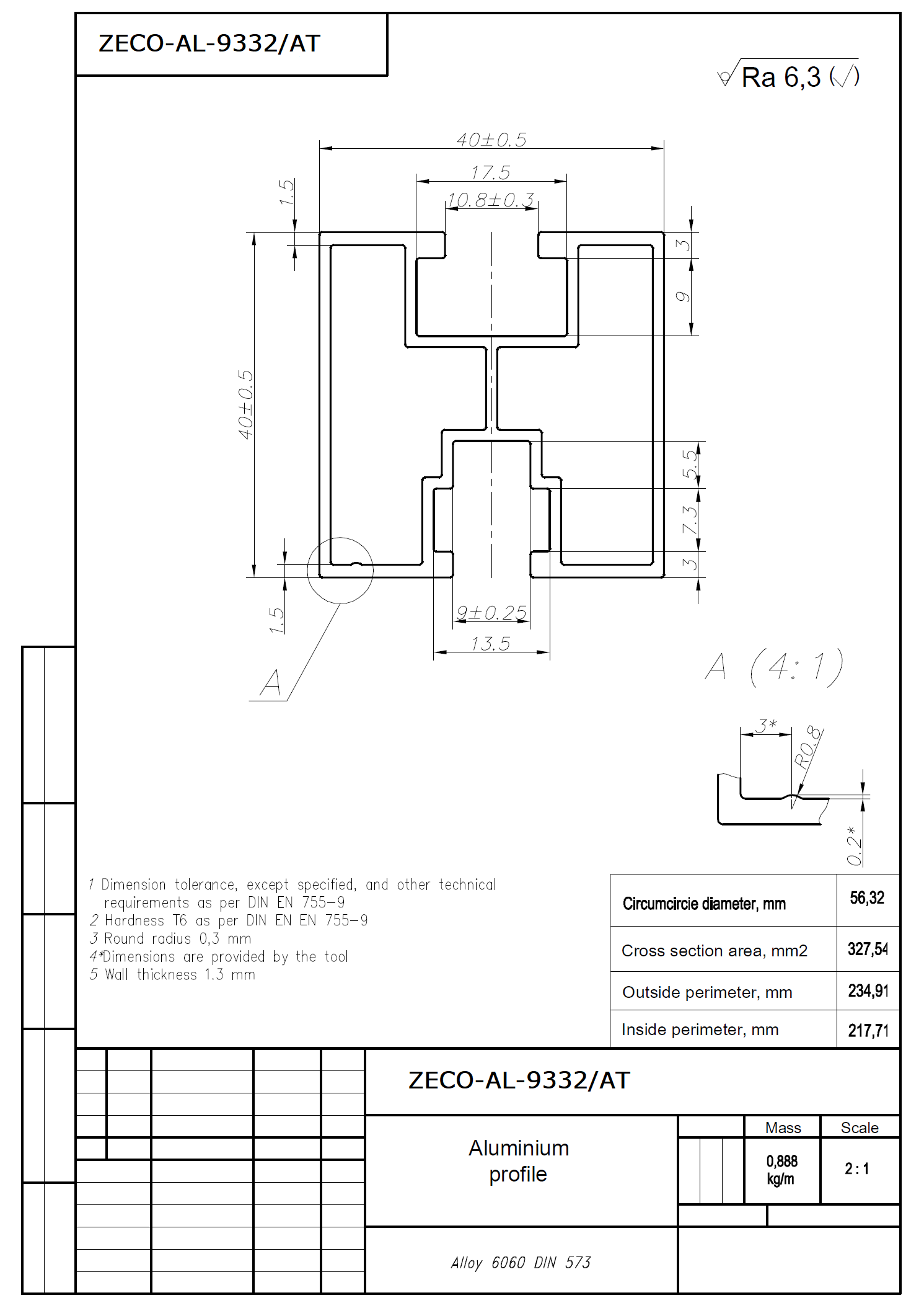 Profil aluminiowy 40*40 śruba sześciokątna L:2220mm