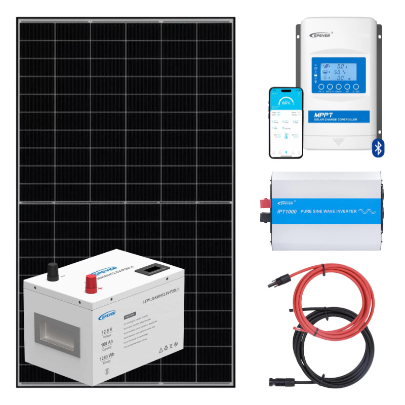 ELEKTROWNIA SŁONECZNA 415WP Z AKUMULATOREM - ZASILANIE 230V MOC 1000W + MPPT