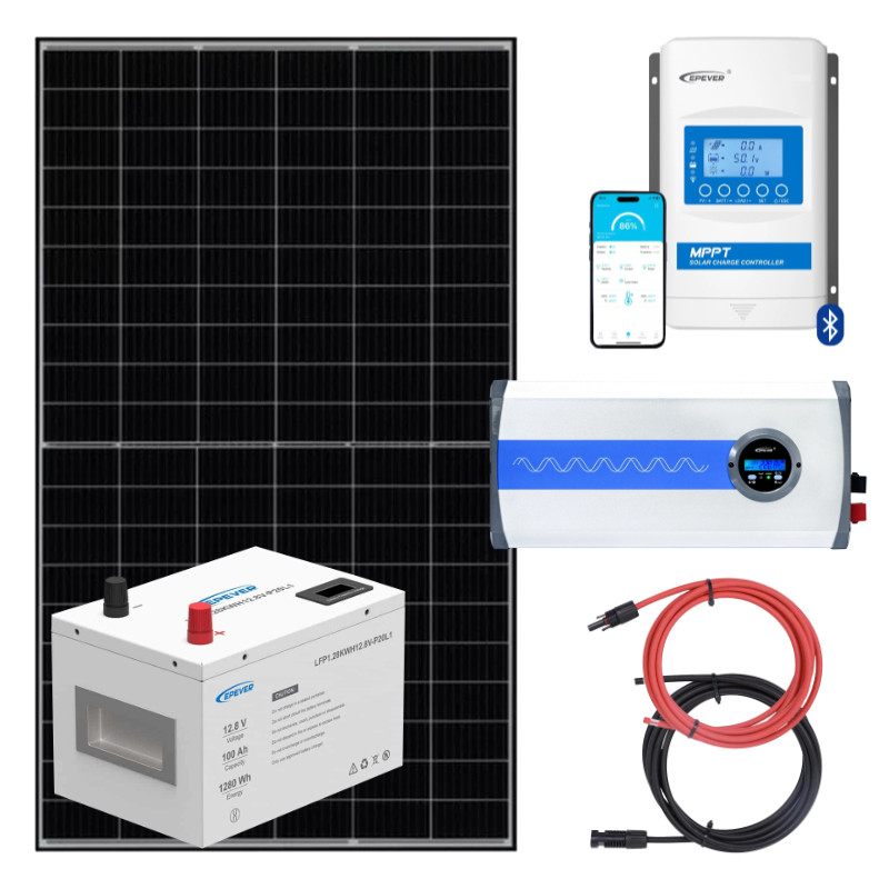 ELEKTROWNIA SŁONECZNA 415WP Z AKUMULATOREM - ZASILANIE 230V MOC 350W + MPPT