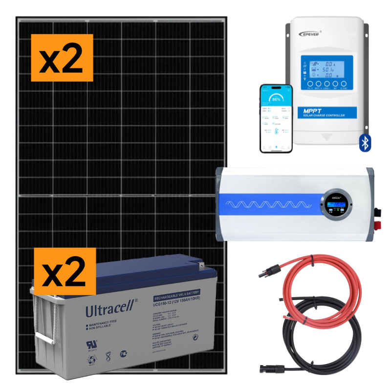 Elektrownia słoneczna 830W z akumulatorem - zasilanie 230V moc 1500W + MPPT