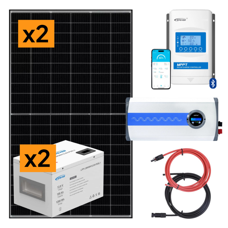 ELEKTROWNIA SŁONECZNA 830WP Z AKUMULATOREM - ZASILANIE 230V MOC 2000W + MPPT