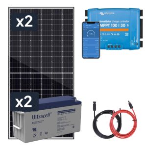 Panel słoneczny 2x430W i akumulator żelowy 2x150Ah z regulatorem MPPT 24V