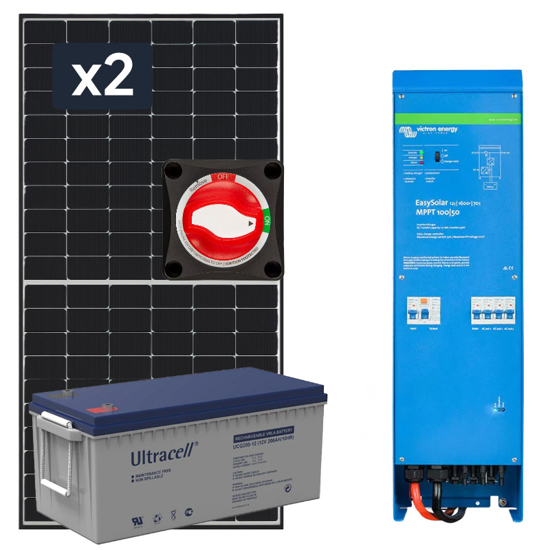 Elektrownia słoneczna 910Wp Hybrydowa z akumulatorem 200AH i przetwornicą 1300W