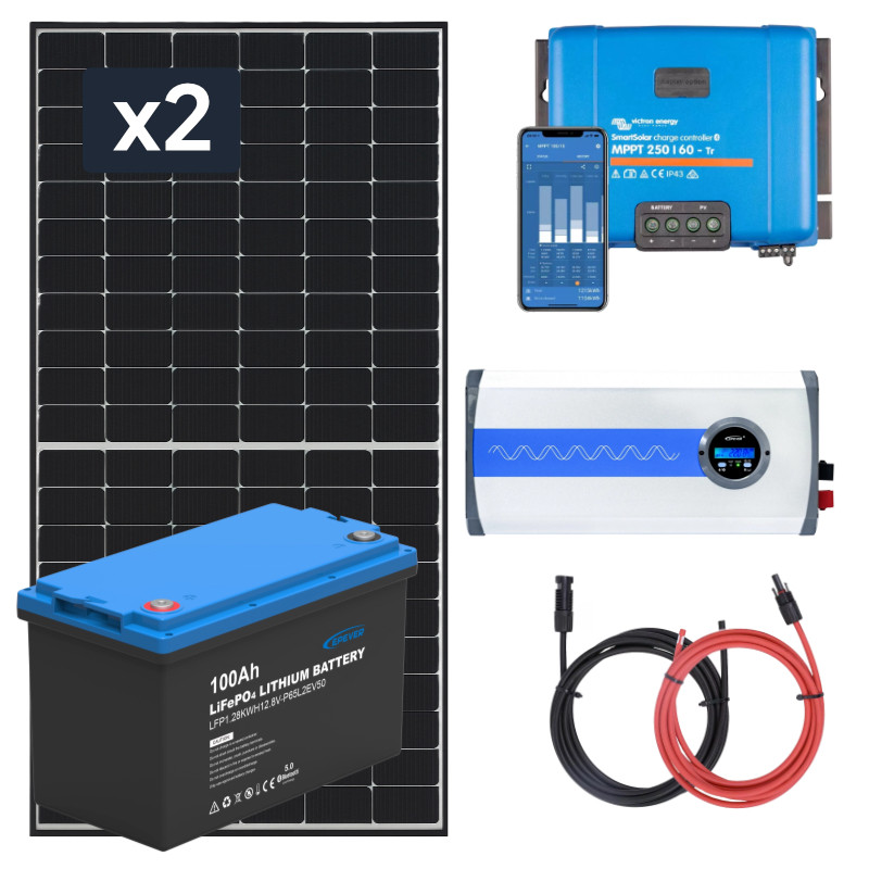 Zestaw PV 910W, akumulator LiFePO4 100Ah, regulator MPPT i przetwornica