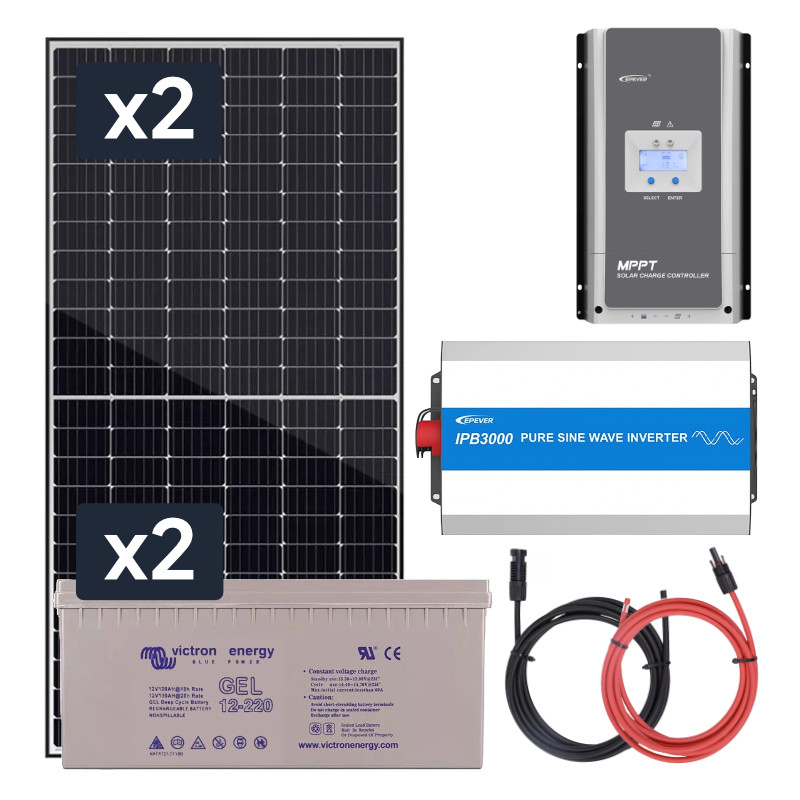 Elektrownia słoneczna 910W z akumulatorem - zasilanie 230V moc 3000W + MPPT